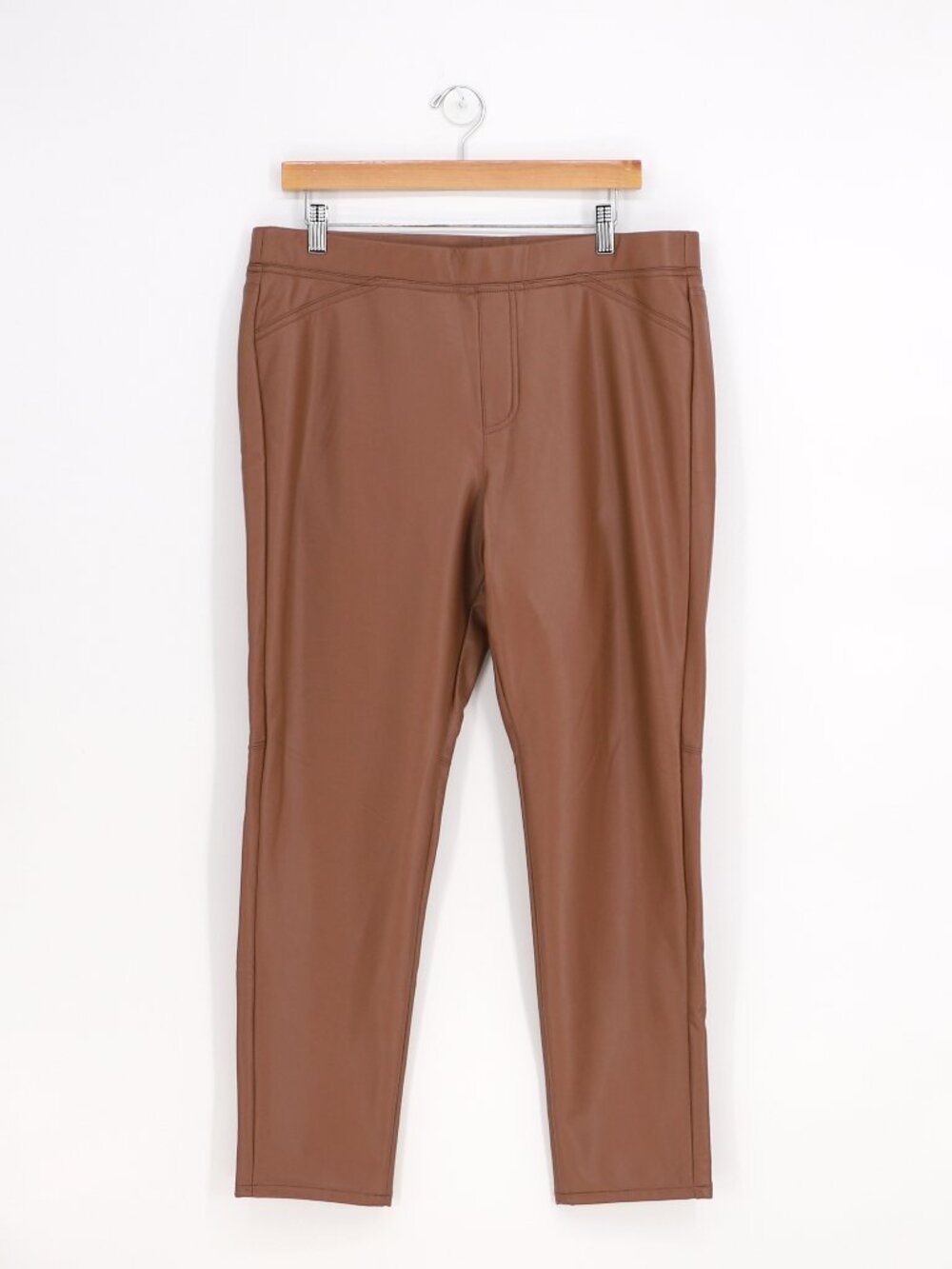 NWT J. JILL Faux Leather Pull On Ankle Pant in Hickory Brown Size Lp